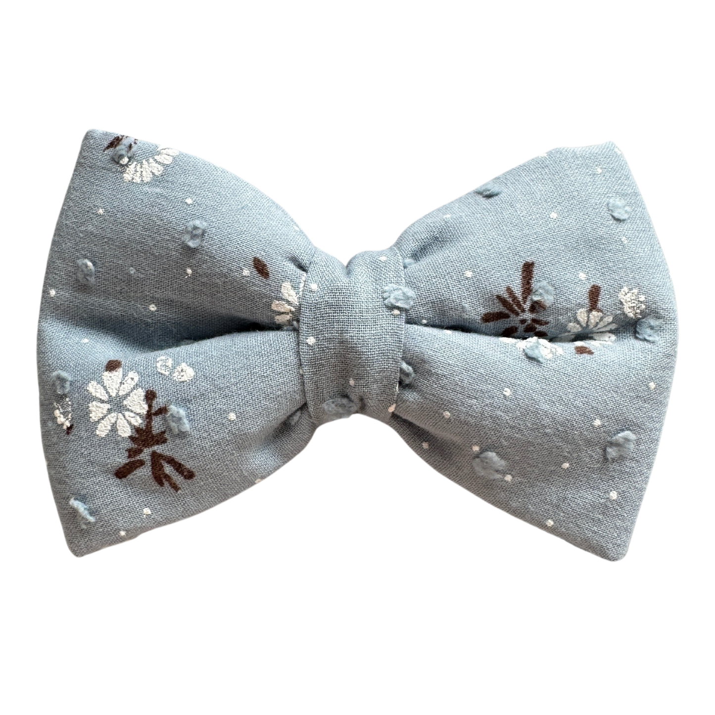 Blue grey bow, white flowers