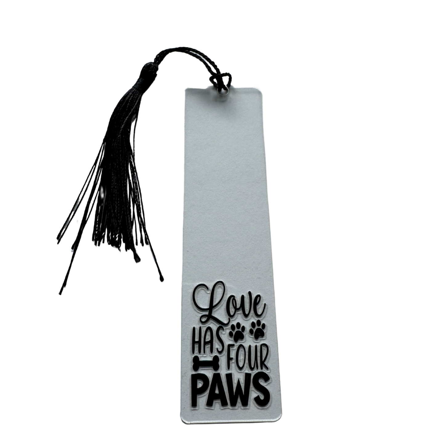 Clear acrylic bookmark, Love has four paws