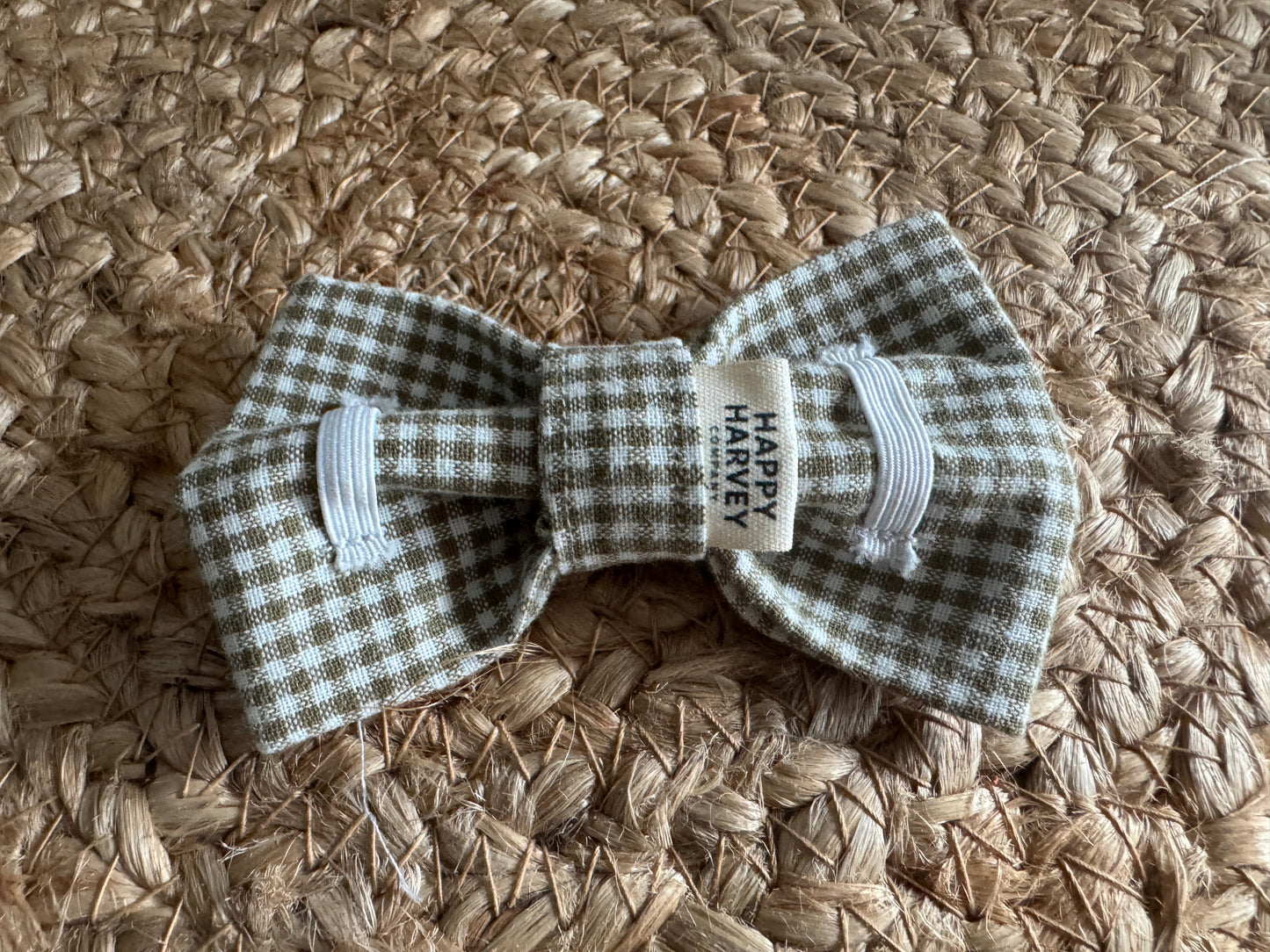 Bow, gingham, green, back