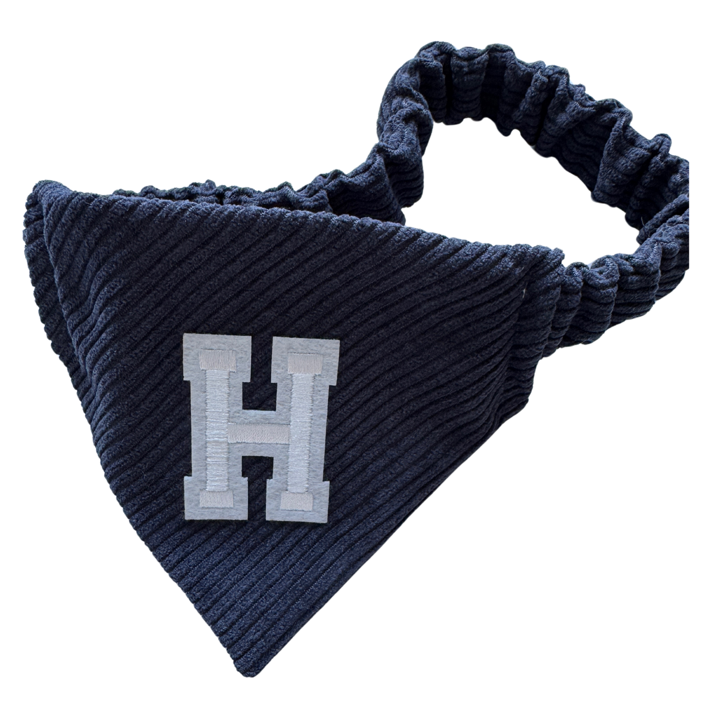 Elasticated blue corduroy bandana, Personalised