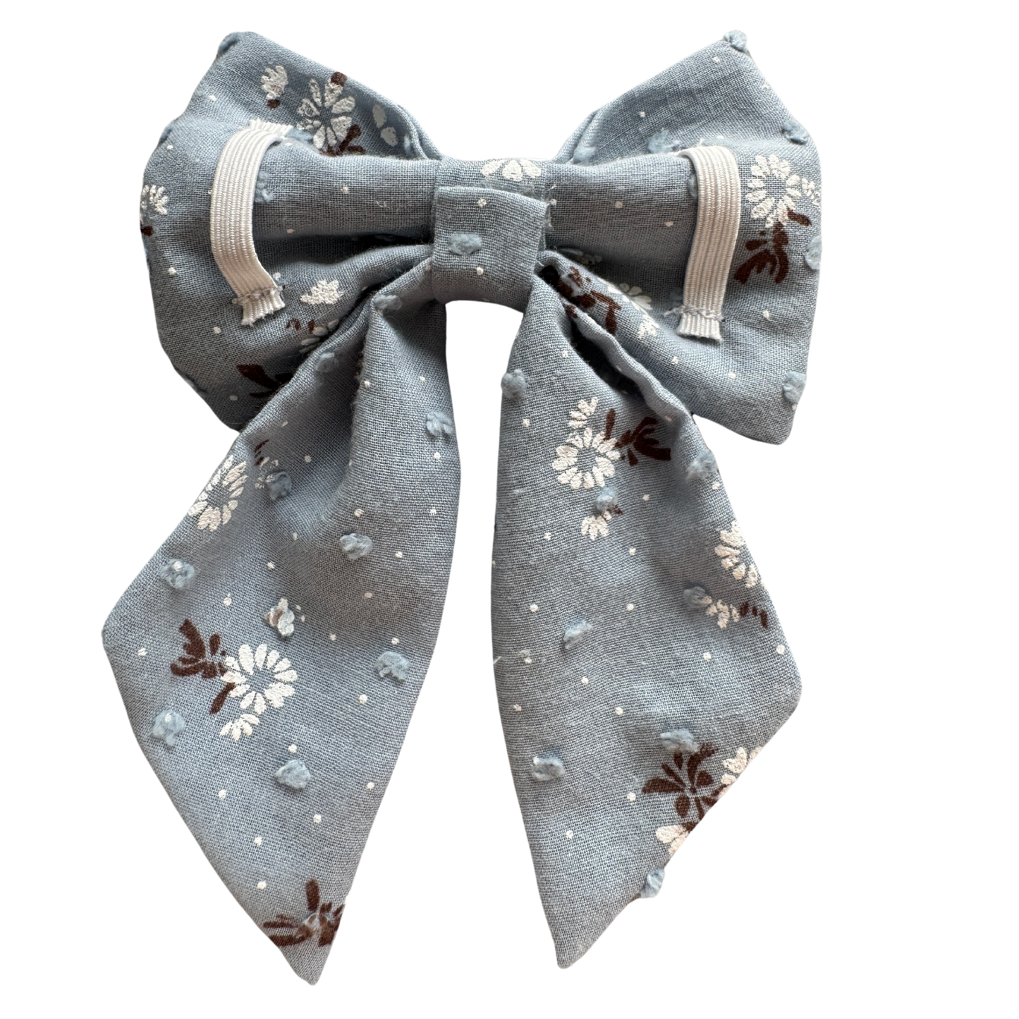 Blue grey sailor bow, white flowers