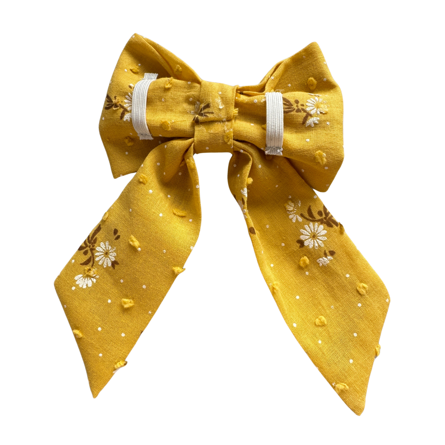 Mustard yellow sailor bow, white flowers