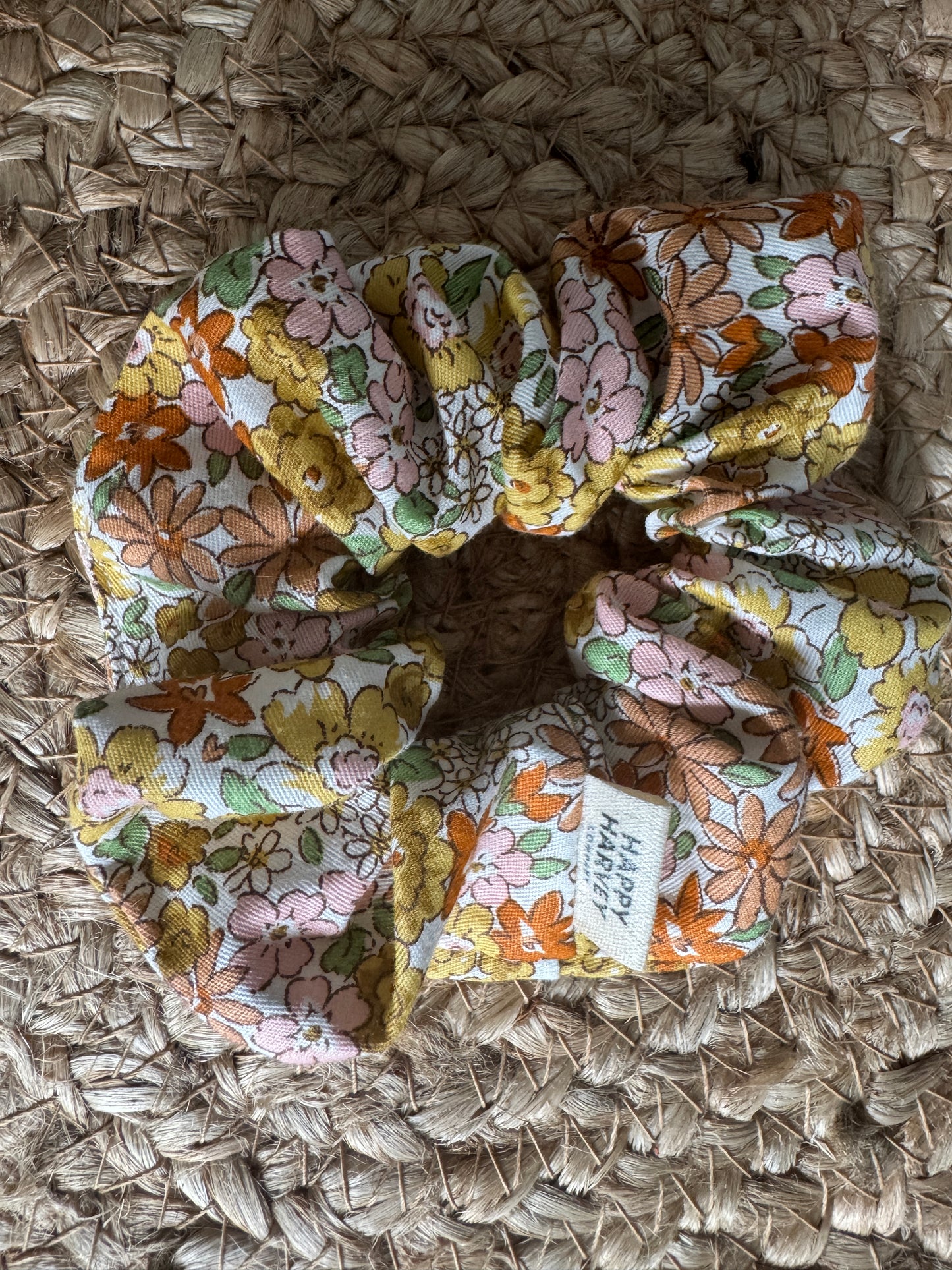 Handmade large scrunchie - autumn yellow floral pattern