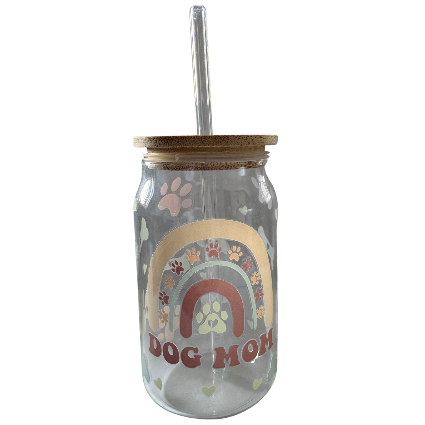 Glass tumbler with lid and straw S, Dog mom