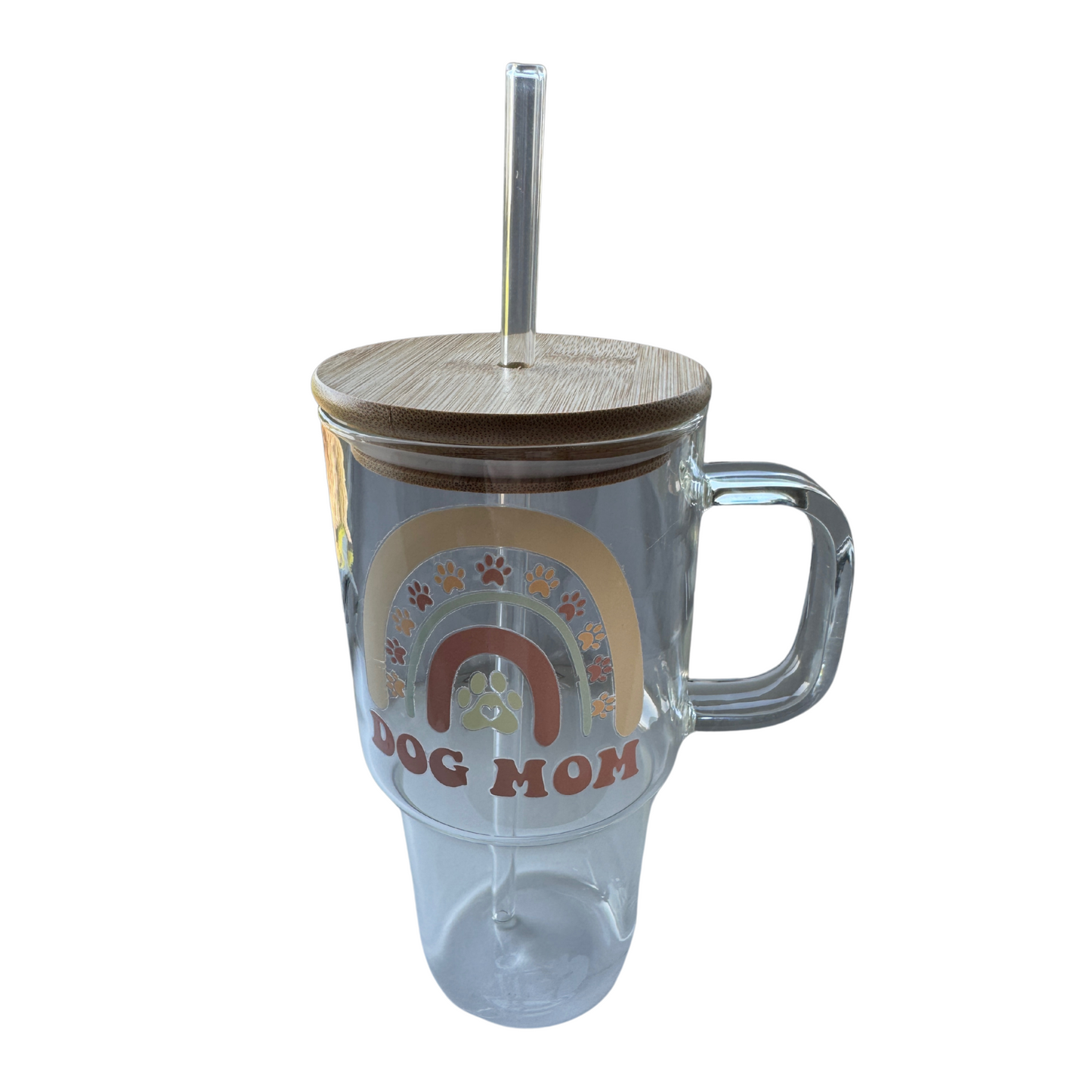 Glass tumbler with lid and straw L, Dog mom