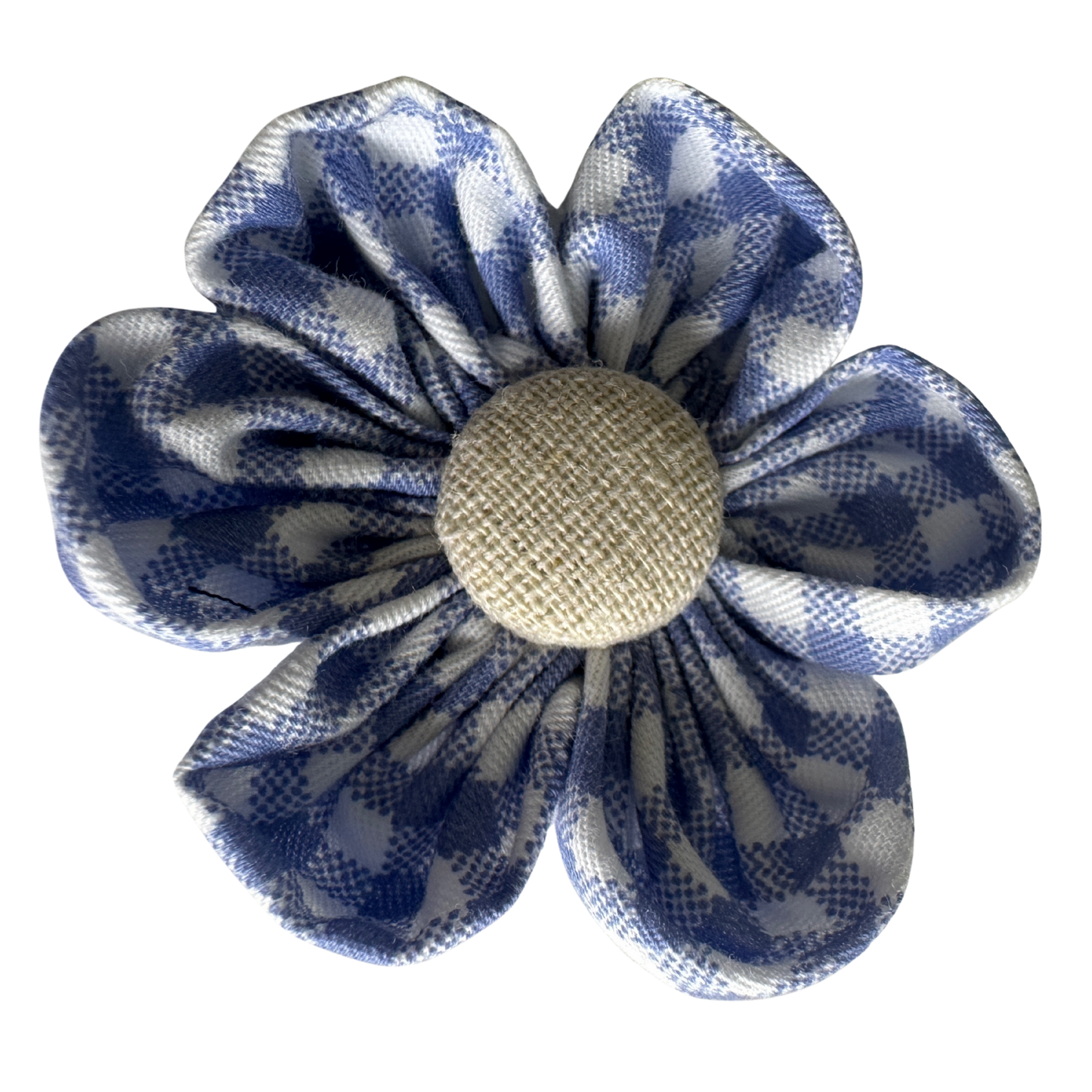 Collar flower, Mid blue gingham
