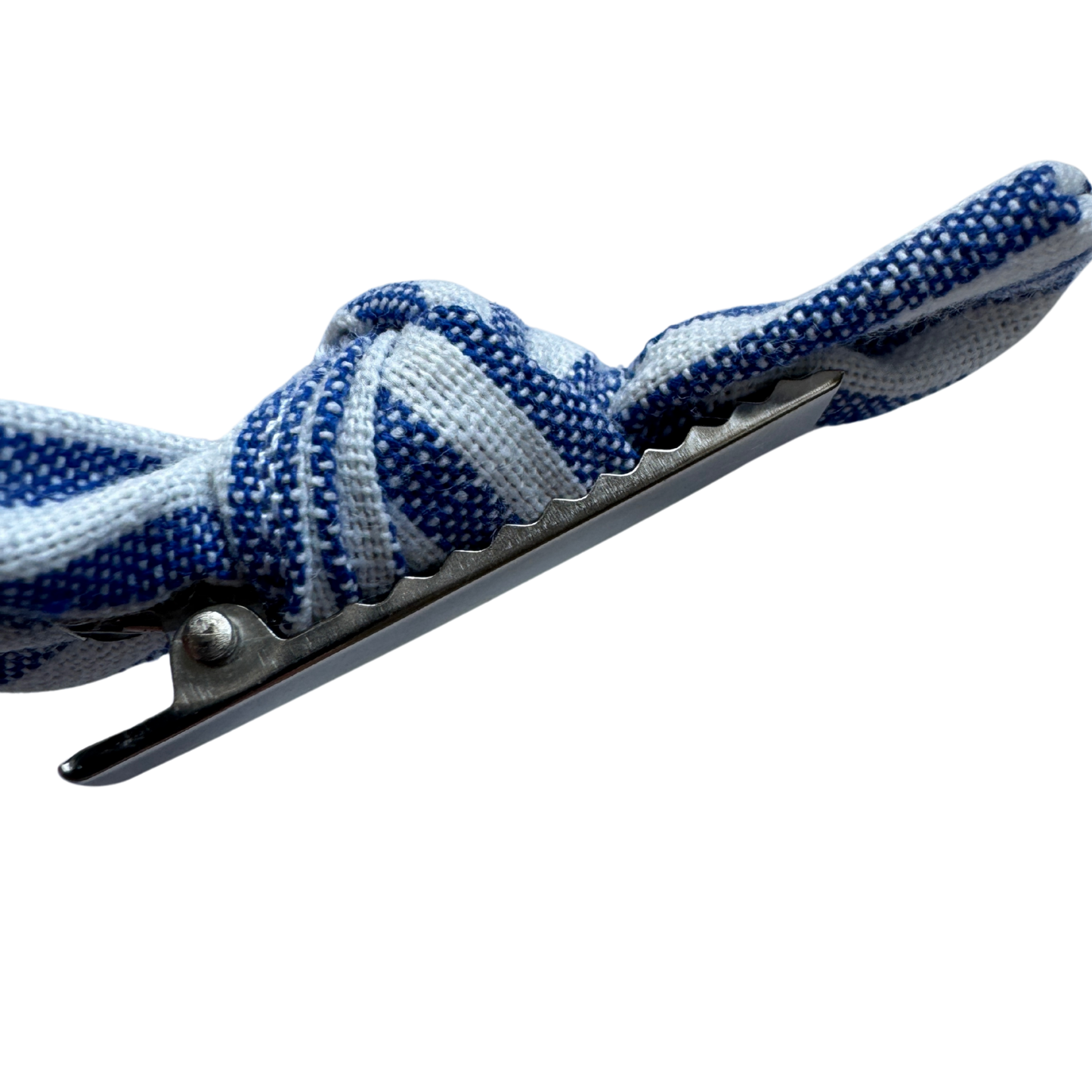 Dog hair clip, blue and white striped