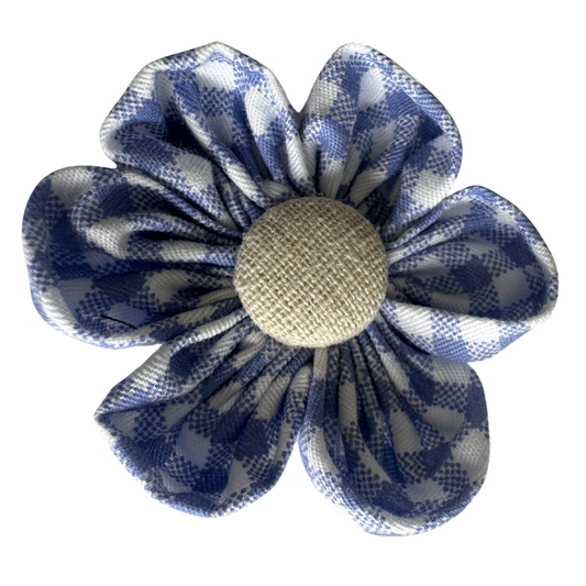 Collar flower, Mid blue gingham