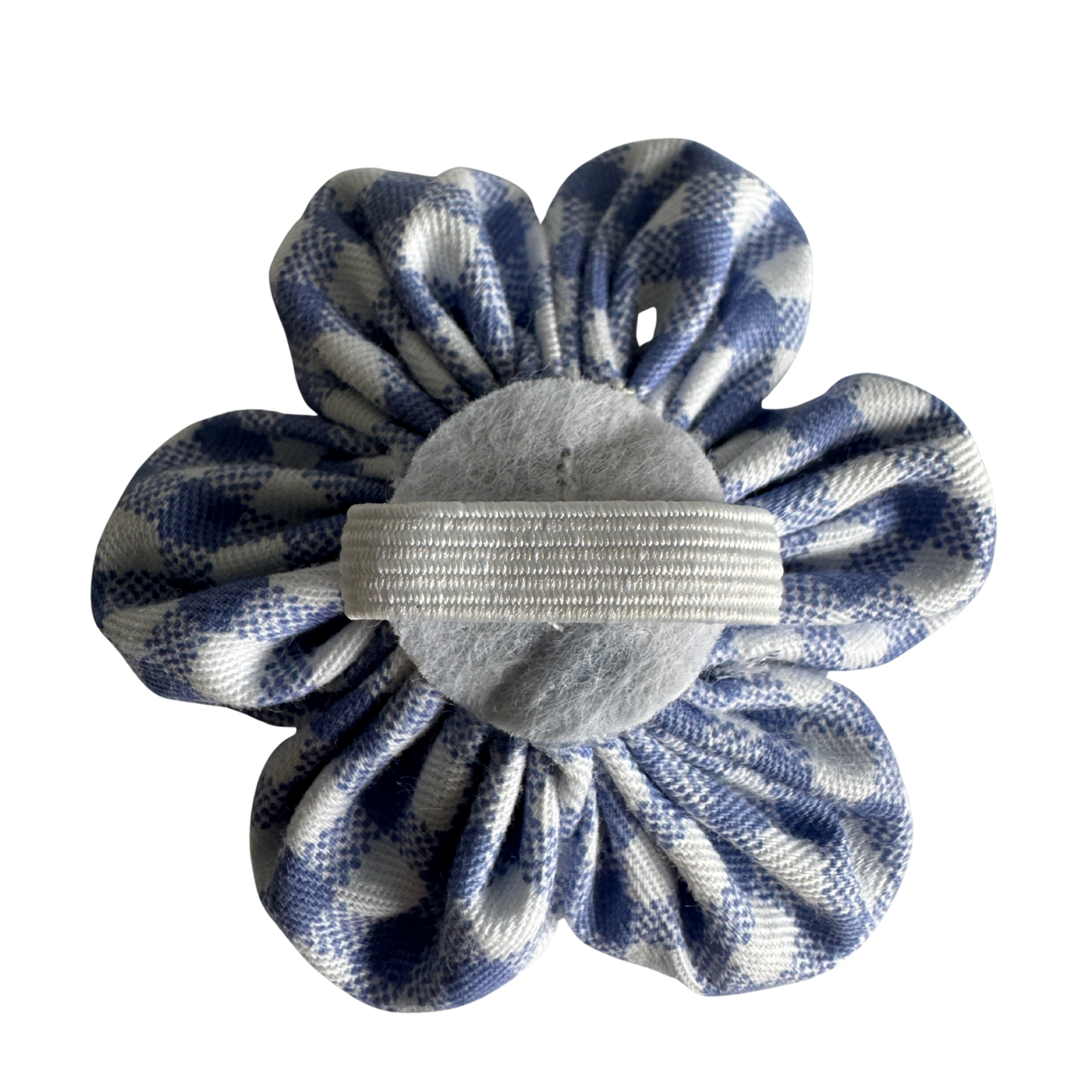Collar flower, Mid blue gingham