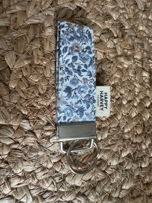Handmade fabric key_ fob blue floral pattern