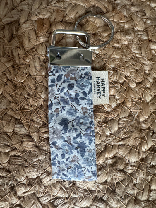 Handmade fabric key fob -blue floral pattern - back