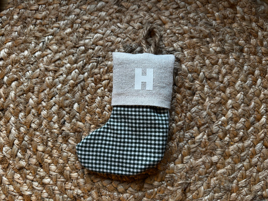 Personalised stocking ornament, green gingham