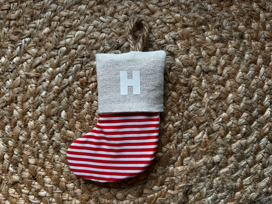 Personalised stocking ornament, red stripes