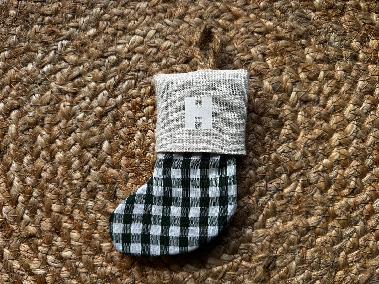 Personalised stocking ornament, large green gingham