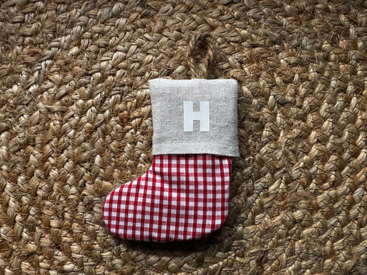 Personalised stocking ornament, red gingham