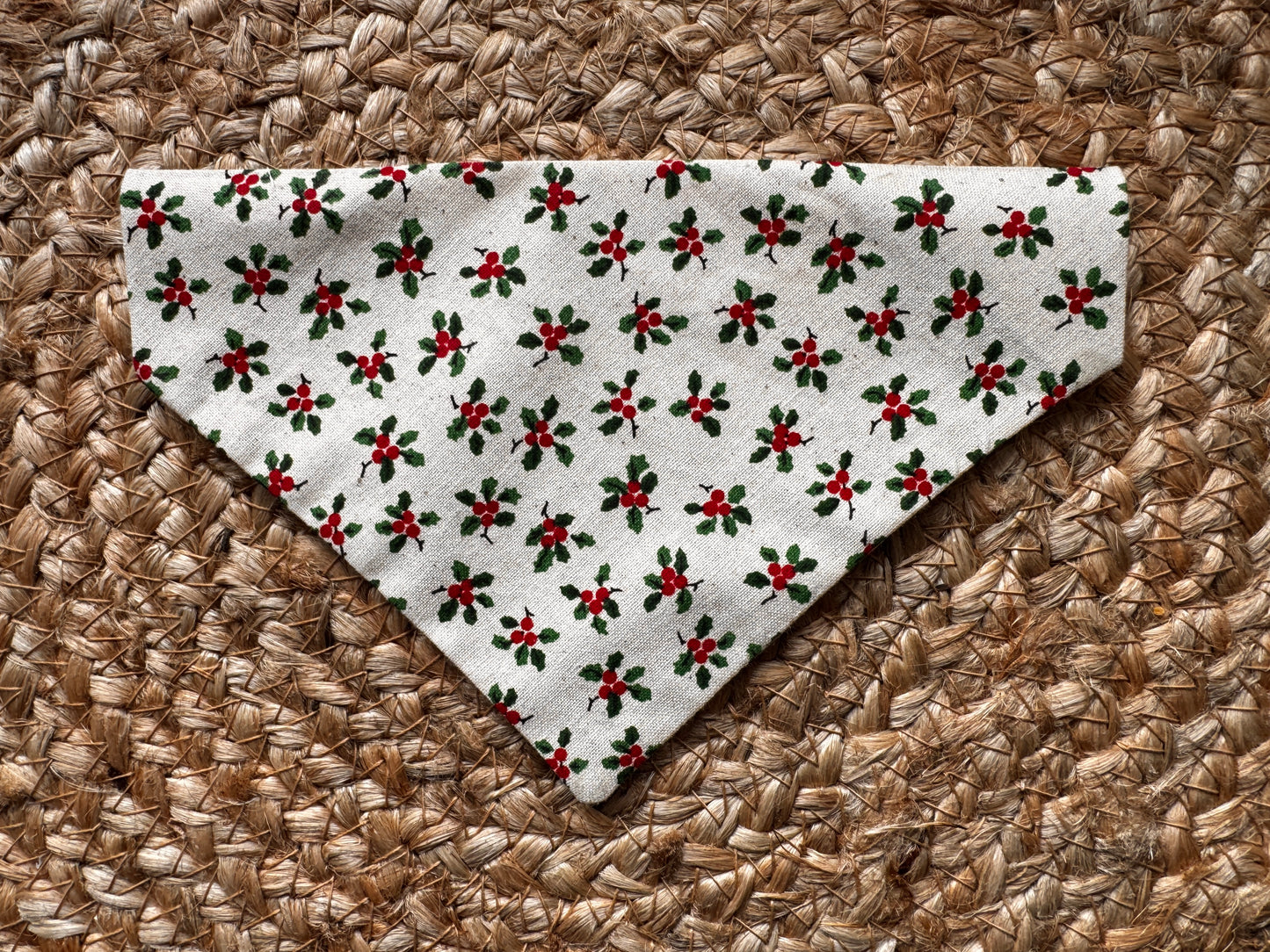 Christmas dog bandana, holly pattern