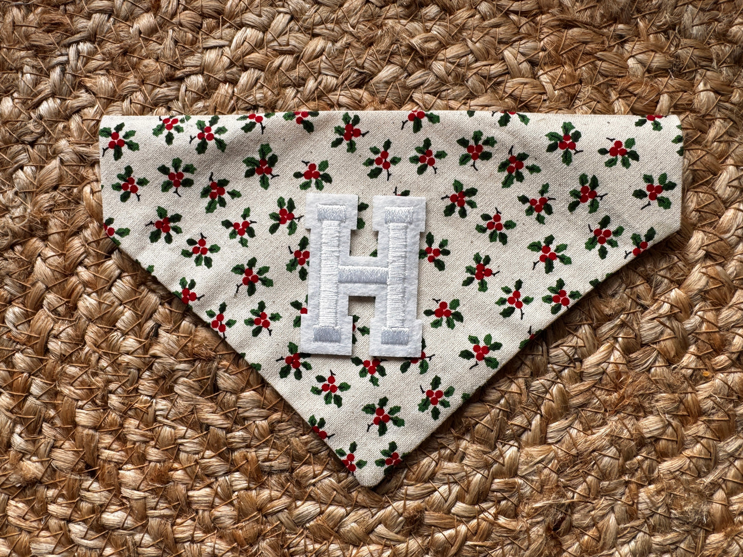 Personalised Christmas dog bandana, holly pattern